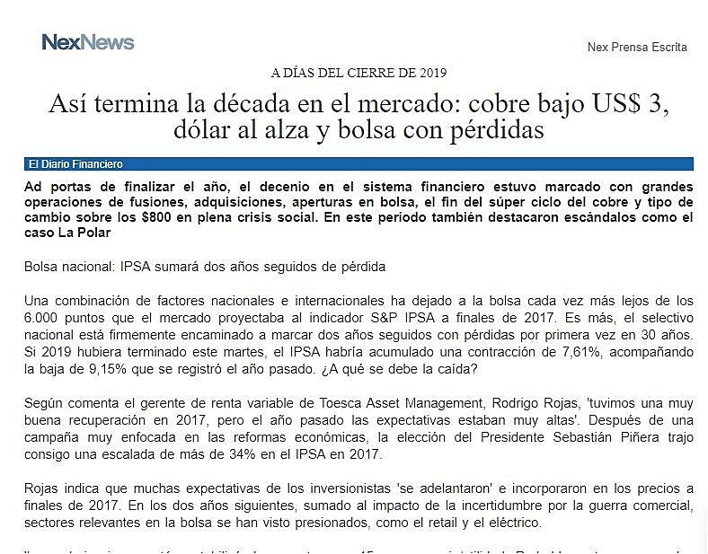 As termina la dcada en el mercado: cobre bajo US$ 3, dlar al alza y bolsa con prdidas